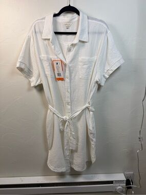 Weatherproof White Textured Midi Shirt Dress